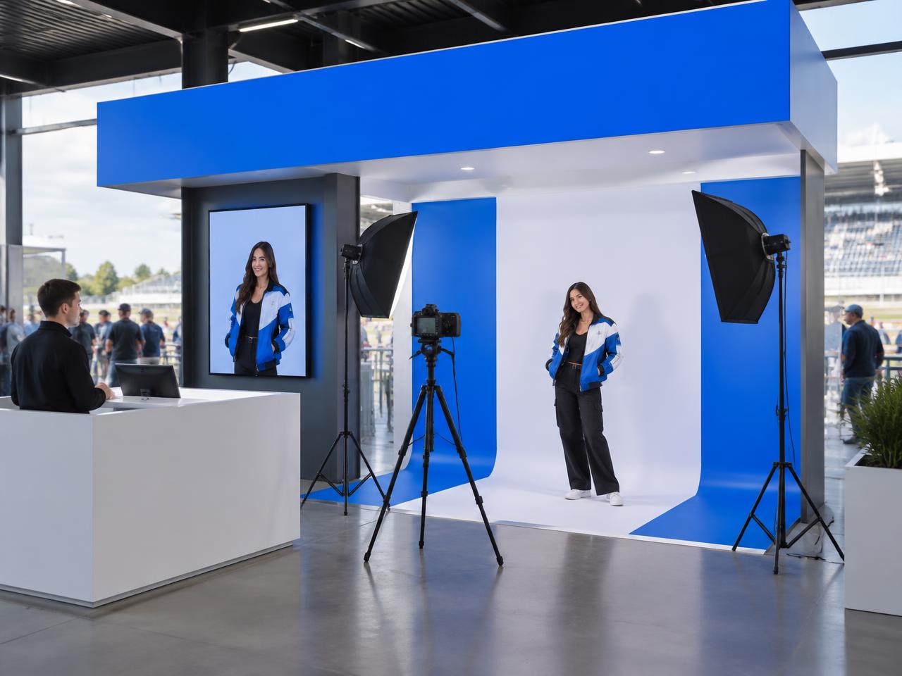 Concept render of an open walk-up AI photo station